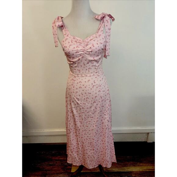 Maxi Dress Sz Sm Floral Pink Peasant Boho Festival Beach Y2K Smocked Cottagecore - Picture 1 of 15